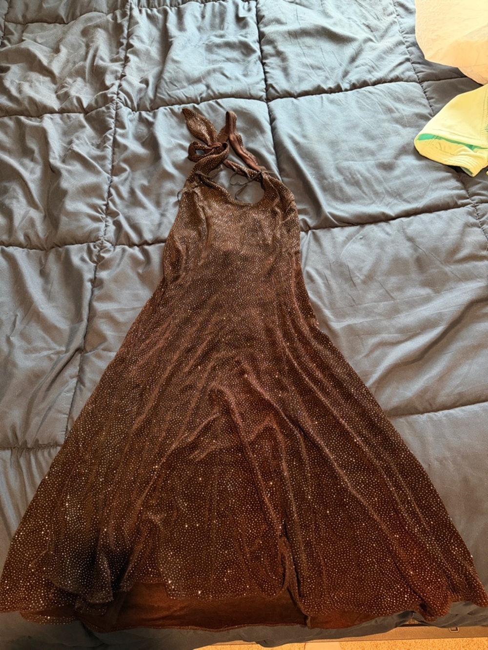 Brown Halter Evening Dress with Sparkle Accents